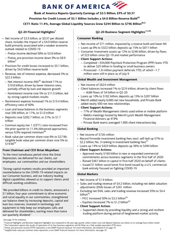 original Q2 2020 Bank of America Financial Results Press Release