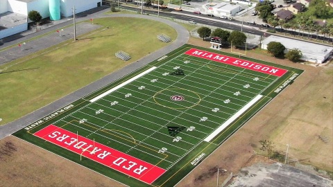 original Miami Edison High School was the first to use ocean plastic infill on its football field. (Photo: Business Wire)