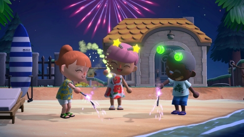 Get in the fireworks spirit by redeeming Bells for raffle tickets in the plaza to get festive items you can use in Animal Crossing: New Horizons. (Photo: Business Wire)