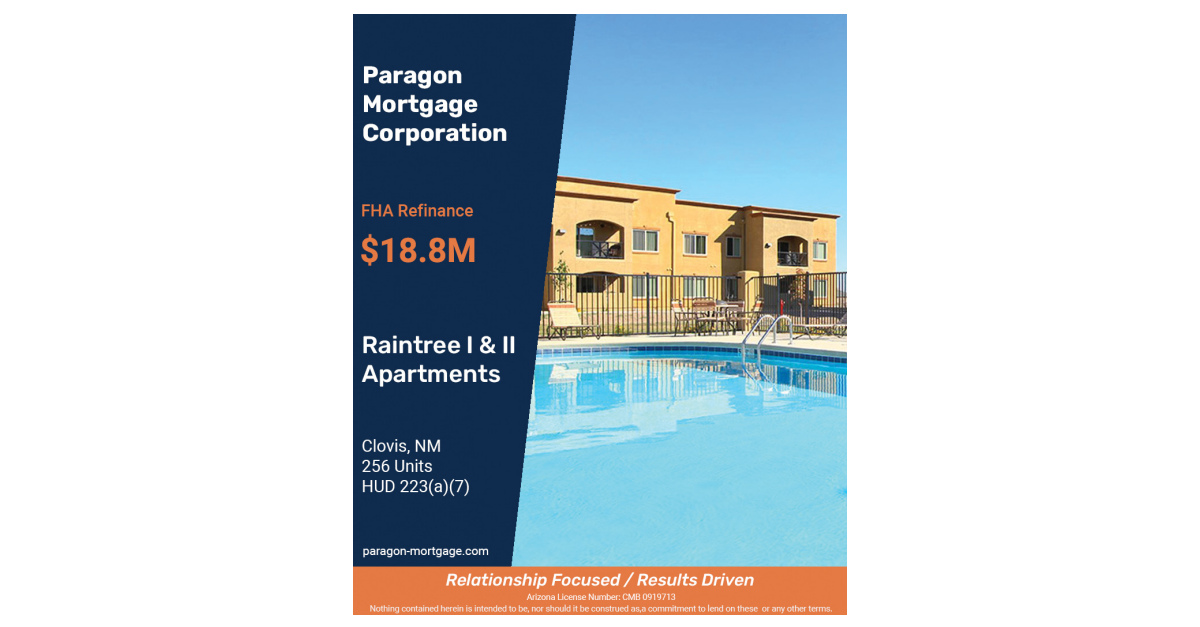 Paragon Mortgage Corporation Arranges 18.8 Million to Refinance