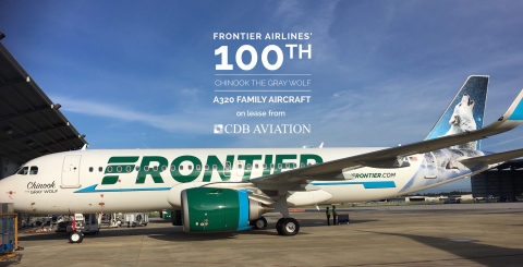 The trio of A320neos on lease from CDB Aviation include Chinook the Gray Wolf, the 100th A320 member of Frontier’s fleet. (Photo: Business Wire)