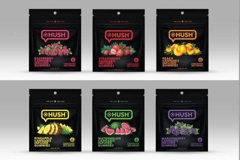 The initial launch plan will feature updated branding for Hush™ in six strain-specific flavors (Photo: Business Wire)