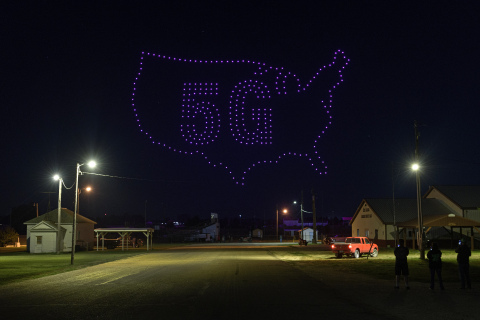 T-Mobile used 300 drones to light up the sky over Lisbon, ND on Sunday, Aug. 2, 2020, celebrating the expansion of its 5G network to hundreds of small towns across America. (Photo: Business Wire)