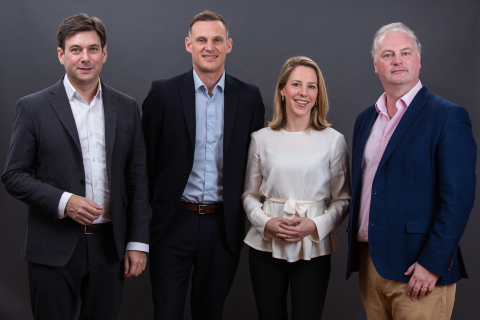 kompany Management Team. Pictured (from left to right): Russell E. Perry, Founder & CEO; Andrew Bunce, Chief Product Officer; Johanna Konrad, Chief Operating Officer; Peter Bainbridge-Clayton, Founder & CTO; (Photo: Business Wire)