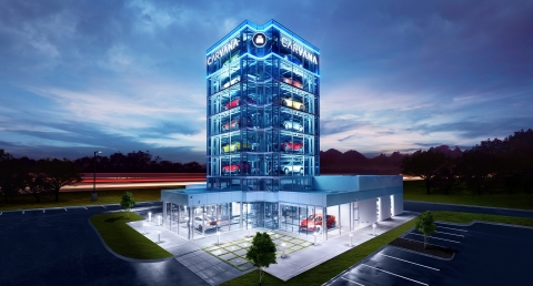 Carvana has debuted Kentucky's first Car Vending Machine in Louisville. The all-glass structure holds 27 vehicles and stands eight stories high. This is Carvana's 25th Car Vending Machine in the country. (Photo: Business Wire)