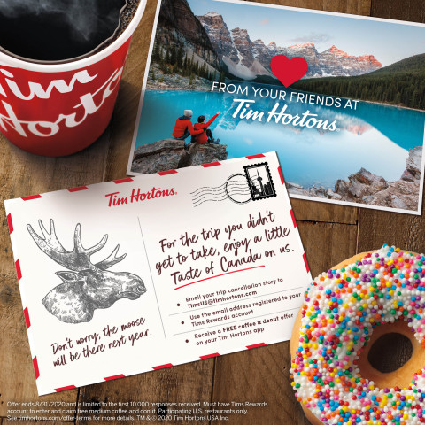 Summer 2020 travel plans cancelled? Tim Hortons® U.S. Will Give You a Free Taste of Canada’s Favorite Coffee and Donuts. (Photo: Business Wire)