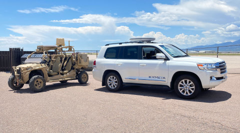 Kymeta’s u8 flat-panel satellite antenna can be installed on top of a military-style off-road vehicle or a Land Cruiser. (Photo: Business Wire)