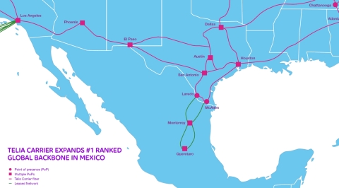 Telia Carrier expands #1 ranked global backbone in Mexico (Graphic: Business Wire)