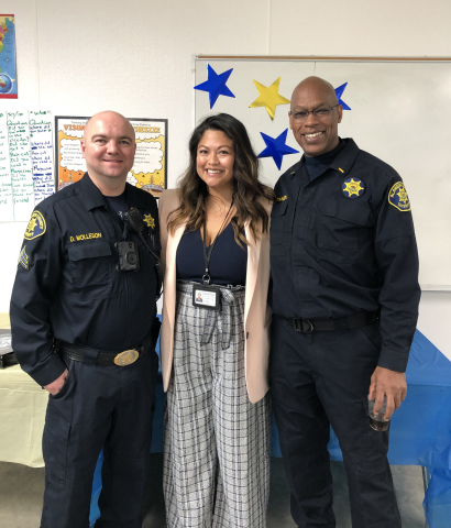 original Sergeant Daniel Molleson, director of Inmate Services at Santa Rita Jail; Lillian Santos-Stables, principal at Five Keys; and Alameda County Sheriff’s Lieutenant John Johnson (Photo: Business Wire)