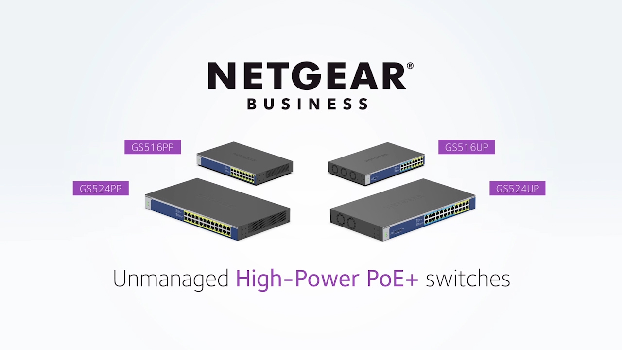 Introducing the new NETGEAR Gigabit Ethernet High-Power PoE+ Unmanaged Switches (GS516PP, GS524PP, GS516UP and GS524UP) – two 16-port and two 24-port models – which provide the flexibility of rack-mounted or desktop installation and an industry-first PoE mode selector on select models.