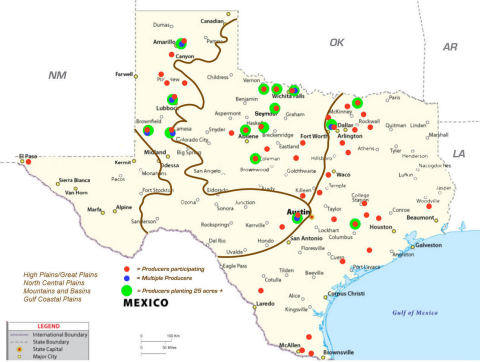 Map of Texas agricultural producers participating in Panda Biotech’s seed donation program (Photo: Business Wire)
