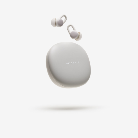 Now available to U.S. consumers, the feather-light Amazfit ZenBuds help users get a good night’s rest with noise-blocking design, soothing sounds, and sleep monitoring. (Photo: Business Wire)