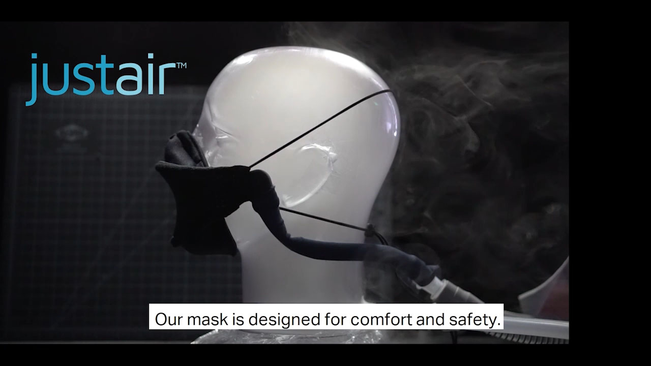 The JustAir Advanced Face Mask system provides respiratory protection for users by filtering inhaled air, while also filtering exhaled air to protect those around them.