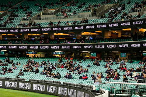 LED logos surround the stadium as socially distanced spectators root on the Roosters. (Photo: Business Wire)