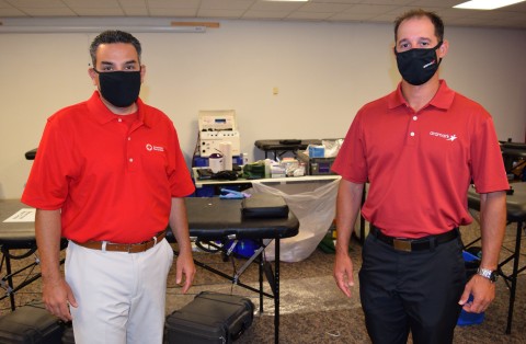 Aramark donated 250,000 face masks to the American Red Cross that will be worn by Red Cross staff at blood drives during the COVID-19 pandemic -- protecting workers and the volunteer donors who are key to saving lives. (Pictured (l-r): Guy Triano, CEO, American Red Cross of Southeastern Pennsylvania; Joseph Alexander, VP of Operations, Aramark Uniform Services) (Photo: Business Wire)