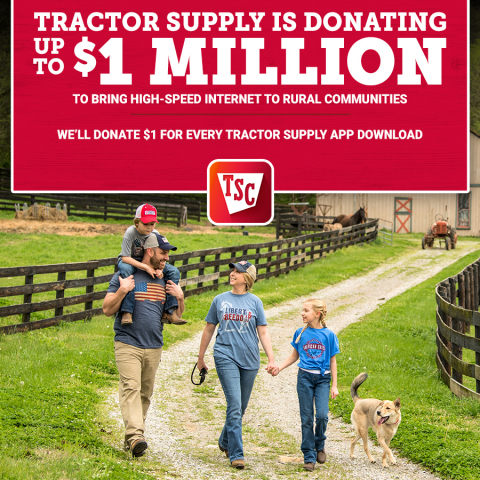 Tractor Supply is donating up to $1 million to bring high-speed internet to rural communities. Through the Tractor Supply Company Foundation, the Company is donating $1 for every Tractor Supply app download to the efforts of the American Connection Project to close the digital divide. (Photo: Business Wire)