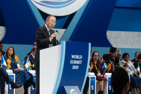 original Der frühere UNO-Generalsekretär Ban Ki-moon, sagte am 9. August 2020 auf dem jüngsten virtuellen Gipfeltreffen „Rally of Hope“, dass er glaube, „die UPF wird zu einem ein Eckpfeiler für einen dauerhaften Frieden auf der ganzen Welt“. (Photo: Business Wire)