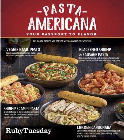 Ruby Tuesday introduces four new familiar, flavorful pasta menu items available for dine-in and Ruby TueGo. (Photo: Business Wire)