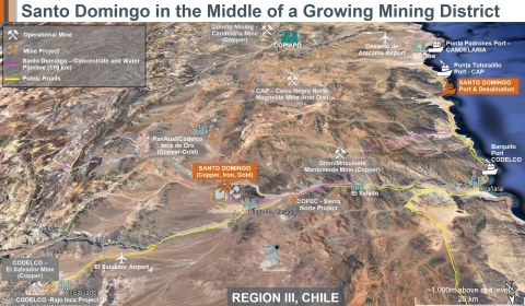 FIGURE 1: The Region III District in Chile has enormous potential for copper and iron ore mine development. Capstone's Santo Domingo is located in the middle of this growing mining district. (Graphic: Business Wire)