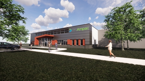 COLLABORATION & INNOVATION CENTER: Architect’s rendition of ProAmpac’s global hub for accelerating innovation and product development of flexible packaging. The new CIC near Rochester, N.Y. will become a kind of one-stop shopping center for both sustainable materials and creative flexible-packaging structures. (Photo: Business Wire)