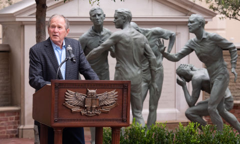 President George W. Bush at the dedication of the Non Sibi monument at Old Parkland in Dallas, honoring the heroes of Flight 93. Photo by Grant Miller.