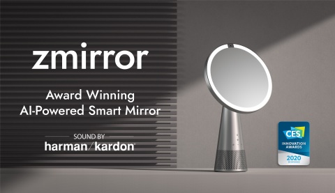 ICON.AI debuts Zmirror, a powerful smart mirror with a fully integrated display speaker, in partnership with Harman Kardon. First announced in January at CES, where it was named a CES 2020 Innovation Award Honoree. Zmirror is positioned to disrupt the beauty industry with high-quality product development and Harman’s top-of-the-industry sound innovation. The smart mirror with Amazon Alexa built-in brings new opportunities in the smart display speaker market. This new product combines the power of fully integrated voice assistants with the basic needs for a mirror and display system to follow. Although first released in prototypes with primary quality speakers, the company has differentiated itself from all other competitors with its partnership with Harman International for the official launch. (Graphic: Business Wire)