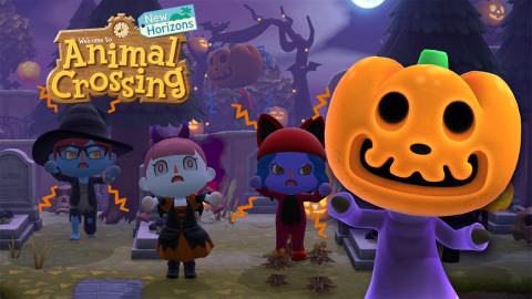 On Sept. 30, a free update is coming to the Animal Crossing: New Horizons game for the Nintendo Switch system that adds some spooky touches to the season, with Halloween costumes, character customization options, DIY projects and festivities. (Graphic: Business Wire)