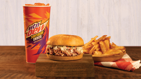 Bojangles Pulled-Pork BBQ, Served for a Limited Time Only, Alongside your Favorite Fixin's and a Refreshing Glass of Mt. Dew Southern Shock. (Photo: Bojangles')