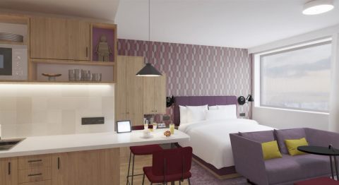 A guestroom kitchen rendering at Hyatt House Paris Charles de Gaulle Airport (Photo: Business Wire)