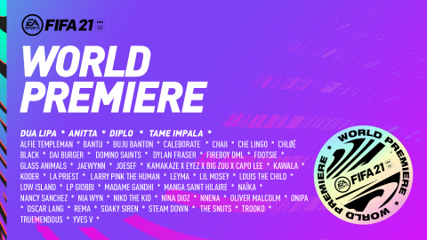 FIFA 21 World Premiere kicks off on October 1 with more than 40 global artists featured on the FIFA 21 Soundtrack coming together on their respective channels to celebrate the launch of the game (Graphic: Business Wire)