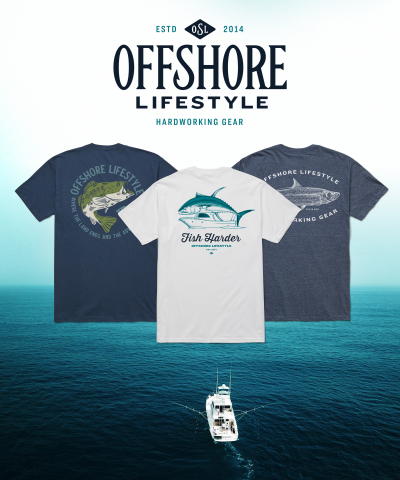 original Pictured above from left to right are the Haulin’ Bass, Fish Harder and Silver King shirts. The new Offshore Lifestyle apparel draws inspiration from the apex predator fish native to different regions including the Bluefin Tuna, Largemouth Bass, Marlin, Tarpon and Roosterfish. (Photo: Business Wire)