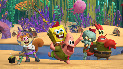 From L-R: Plankton, Sandy, SpongeBob, Patrick, Squidward and Mr. Krabs in Nickelodeon’s Kamp Koral: SpongeBob’s Under Years. (Graphic Business Wire)