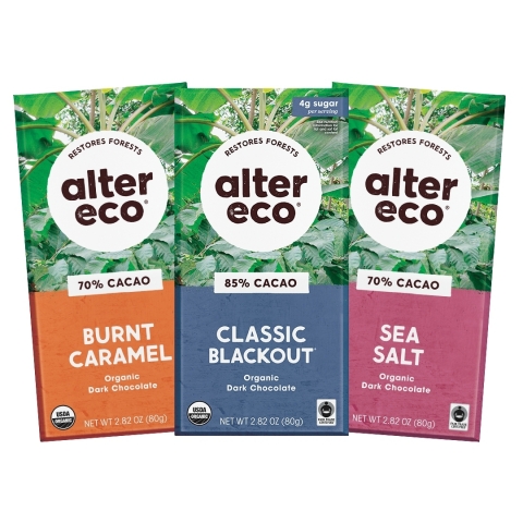Alter Eco's new packaging for its line of organic and Fair Trade chocolate bars. (Photo: Business Wire)
