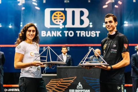 thumbnail Ali Farag and Nour El Sherbini win the “CIB Egyptian Squash Open 2020” Men's and Women's Platinum Event (Photo: AETOSWire)