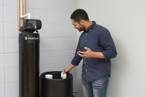 The universal design of the Pentair Connected Salt Level Sensor fits on almost any water softener. (Photo: Pentair)
