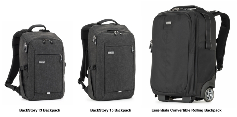 BackStory 13 & 15 photo backpacks and the Essentials Convertible Rolling Backpack from Think Tank Photo. (Graphic: Business Wire)
