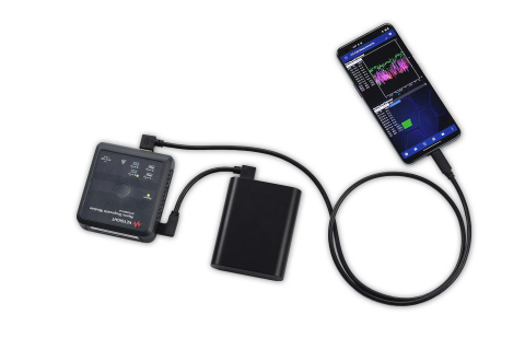 Keysight's Nemo Handy measurement software connected to the Nemo Diagnostics Module, connected to battery. (Photo: Business Wire)