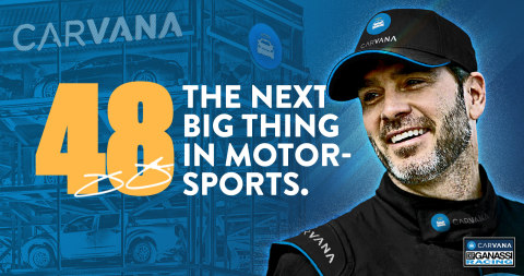 Carvana will be the primary partner for 7-time NASCAR Cup Series (NCS) Champion Jimmie Johnson and Chip Ganassi Racing (CGR) for the 2021 NTT INDYCAR SERIES racing season in the newly-formed Carvana Chip Ganassi Racing entry. (Graphic: Business Wire)