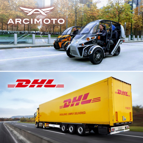 Arcimoto partners with DHL to provide nationwide home delivery of pure electric FUVs. (Graphic: Business Wire)