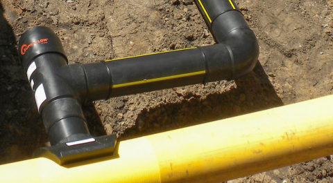 Grupo Torre manufactures Supraflow™ gas pipe tap tees with Performance Pipe’s PE4710 high-density polyethylene (HDPE) molded butt fusion tee fittings. (Photo credit: Performance Pipe)