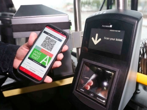 thumbnail Access-IS VAL100 ticket validator alongside Masabi’s My Fare solution (Photo: Business Wire)
