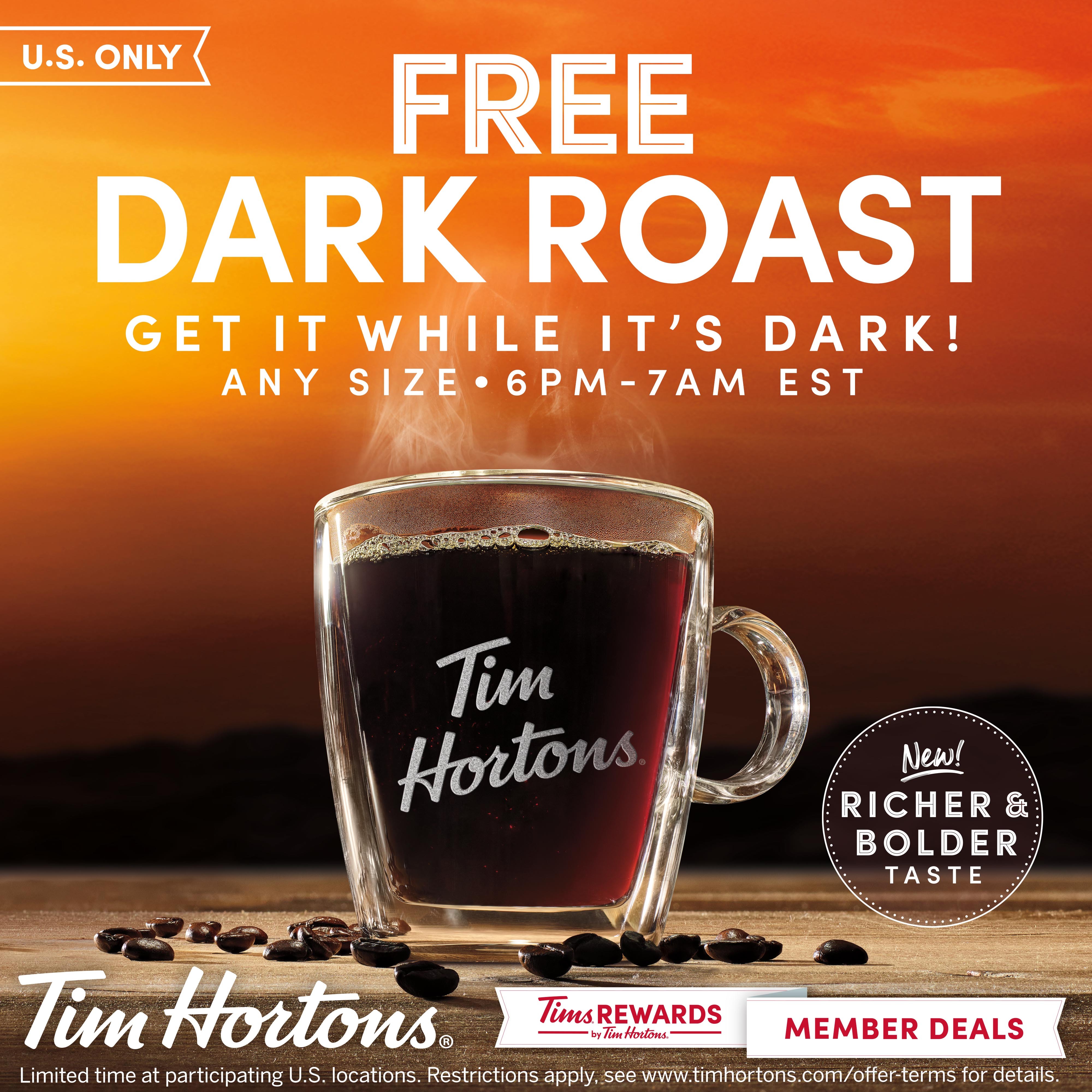 Tim Hortons U.S. Is Giving Away Its New Dark Roast Coffee for the