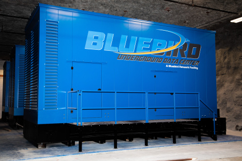 Each of Bluebird’s 2MW diesel-fueled generators (shown here) is driven by a Rolls Royce v16 octo-turbo engine. Totaling 6MW of off-the-grid power, Bluebird Underground can run autonomously for an indefinite period. (Photo: Business Wire)