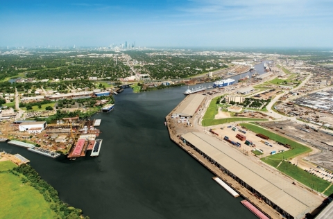 An aerial view of industry along the Houston Ship Channel. The channel runs 52 miles. (Photo: Business Wire)