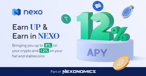 Nexoが新たにリリースしたEarn UPとEarn in NEXOの機能は、プラットフォームのクライアントに最大12%APYの金利を提供します。（写真：ビジネスワイヤ）