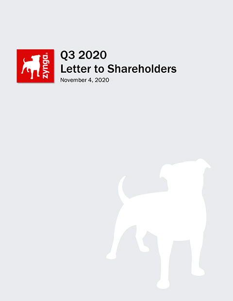 ZYNGA ANNOUNCES THIRD QUARTER 2020 FINANCIAL RESULTS