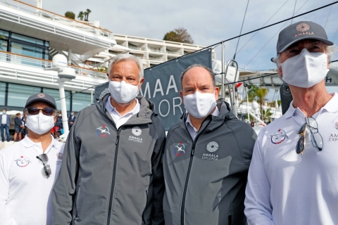 (L-R) AMAALA CEO Nicholas Naples; OceanoScientific Expedition Director Yvan Griboval; HSH Prince Albert II of Monaco; AMAALA CSO Brendan Jack (Photo: AETOSWire)