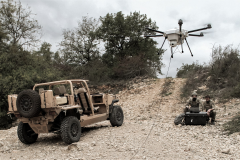 Demonstrating the Orion 2 tethered hexacopter. (Photo: Business Wire)