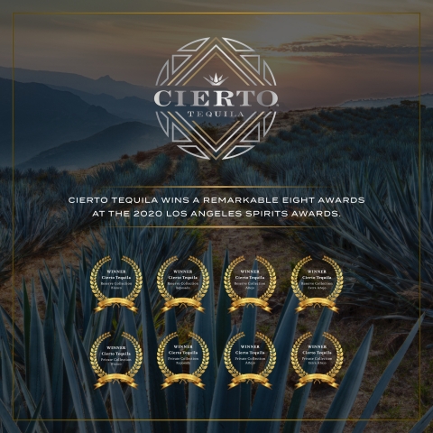 CIERTO TEQUILA WINS A REMARKABLE  EIGHT AWARDS AT THE 2020 LOS ANGELES SPIRITS AWARDS. www.ciertotequila.com (Graphic: Business Wire)