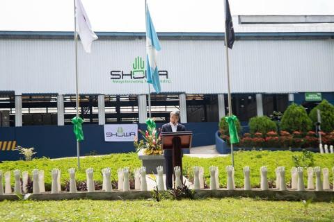 original Japanese Ambassador to Guatemala Yamamoto Sam speaks at SHOWA Group's groundbreaking ceremony in Puerto Barrios. (Photo: SHOWA Group)
